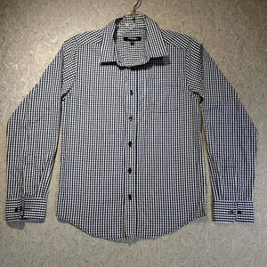 George Kids NWOT Blue/White/Black Plaid Long Sleeve Button Up Shirt Size L 10-12